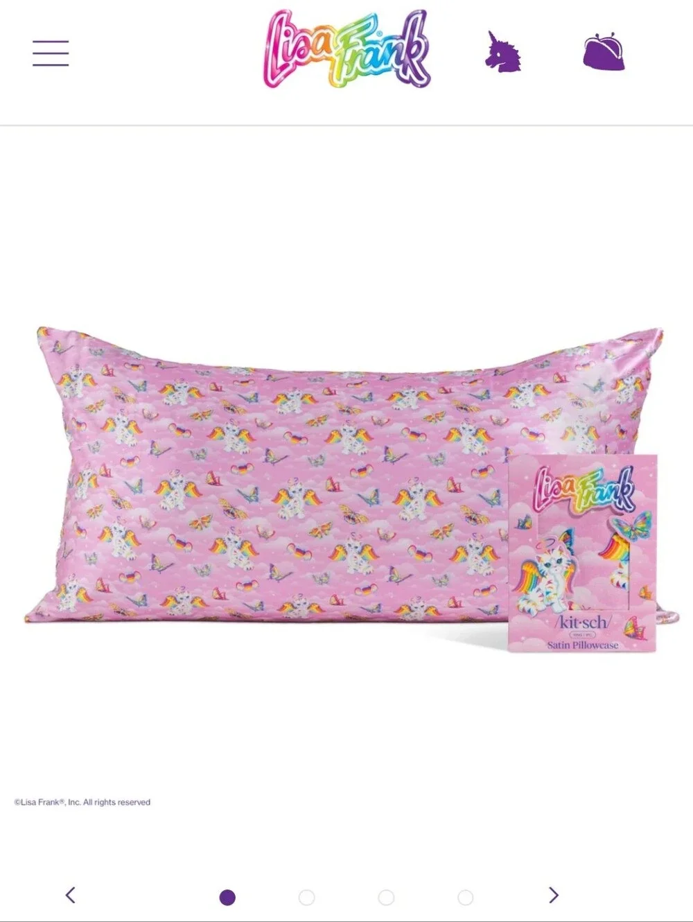Brand New Kitsch Lisa Frank Pink Unicorn Satin Pillowcase with Rainbow Motifs